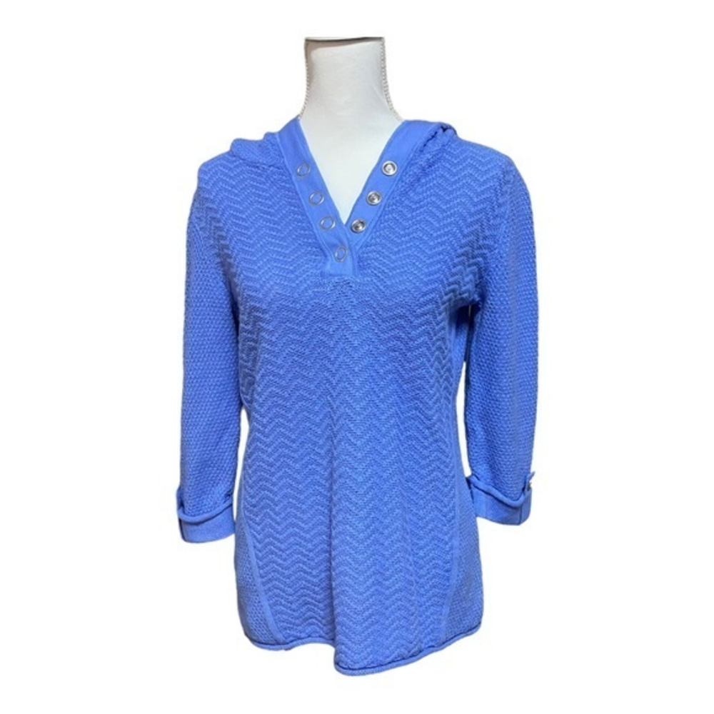 Christopher & Banks 3/4 Length Sleeveβ Hooded Sweater Beautiful Blue Chevron